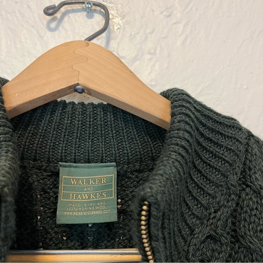 Walker Hawkes Sweater Green Wool Cable Knit Quarter Zip Ireland Jumper Medium M - Picture 5 of 7